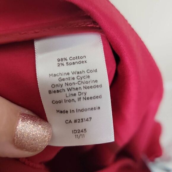 Talbots Curvy Cropped Side Zip Flat Front Cotton Pants Red 2 - Picture 7 of 10